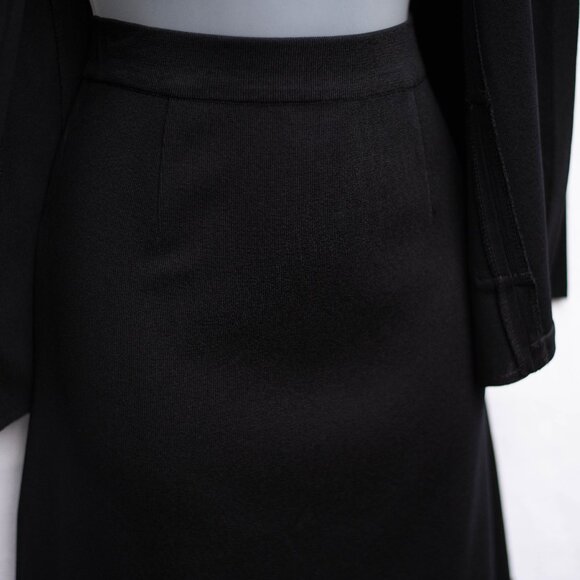 Misook Petite XS Black Knit Skirt Suit 2 Pc One Button Blazer Goth Minimalist - Picture 13 of 16